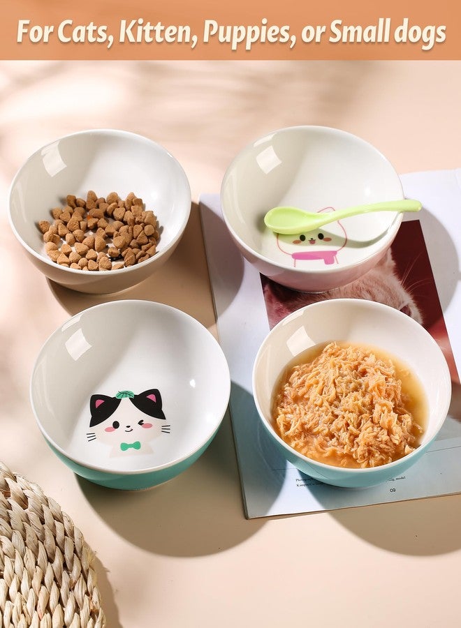 Kitwinney Cat Bowls, Ceramic Cat Food Bowl Set with White Silicone Ring for Non Slip, Cute Cats Dishes or Plates for Feeding Indoor Cats, Kitten, Small Dogs (Multicolored 4 Pack-Cute Pet, 5.5 Inches) - Image 4